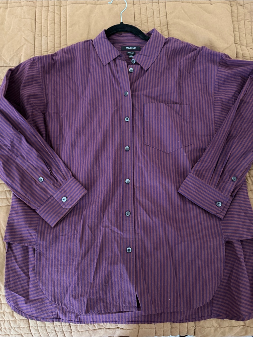 Madewell Oversized Stripe Button Down Shirt Purple Medium NWT